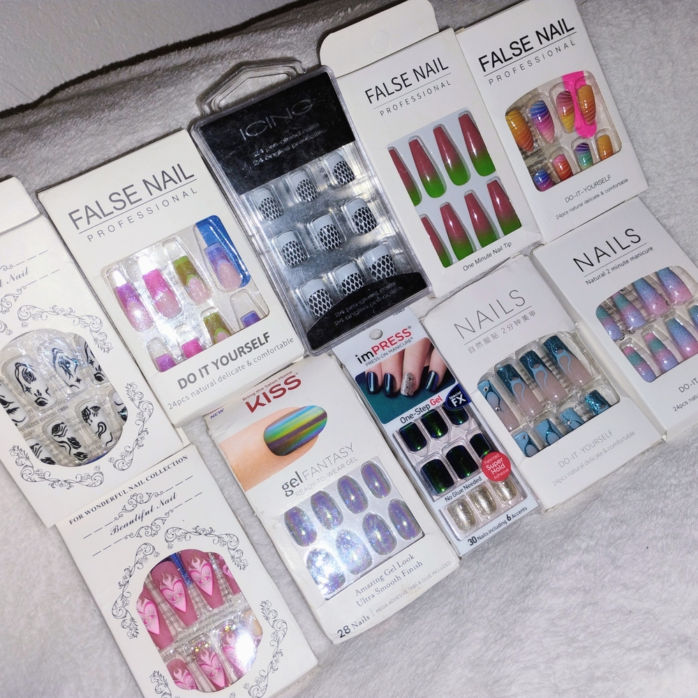 Lot of 10 Packs Reuseable Press-On Nails New In Packaging
